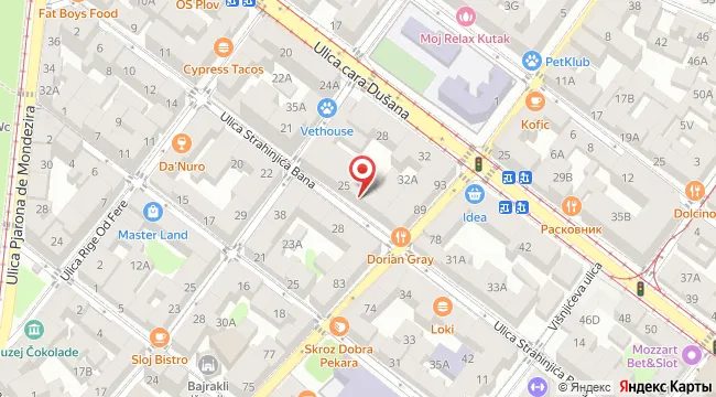 Mapa: Strahinjića bana 27, Dorćol, Beograd